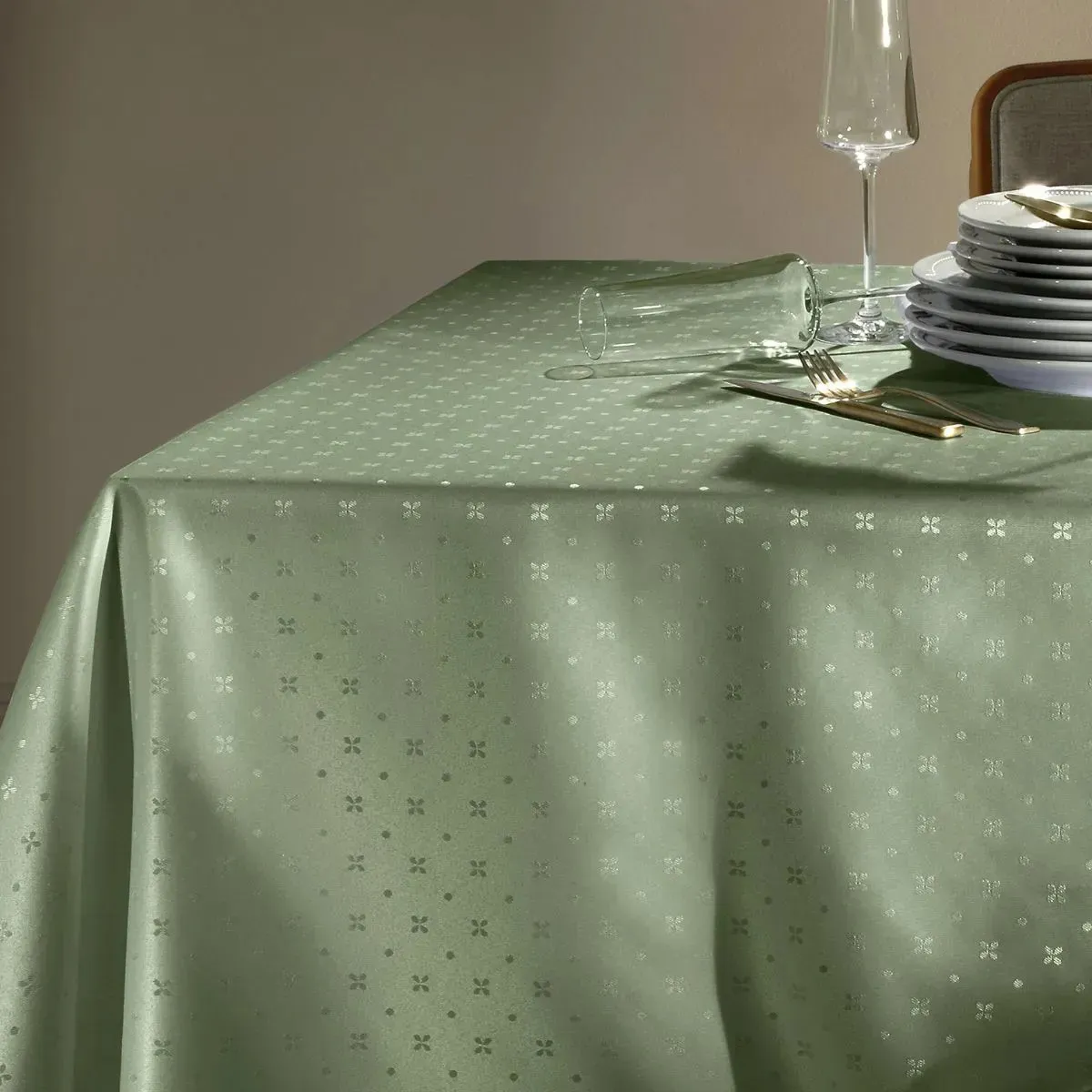 Toalha de Mesa Retangular Jacquard Bege 10 Lugares